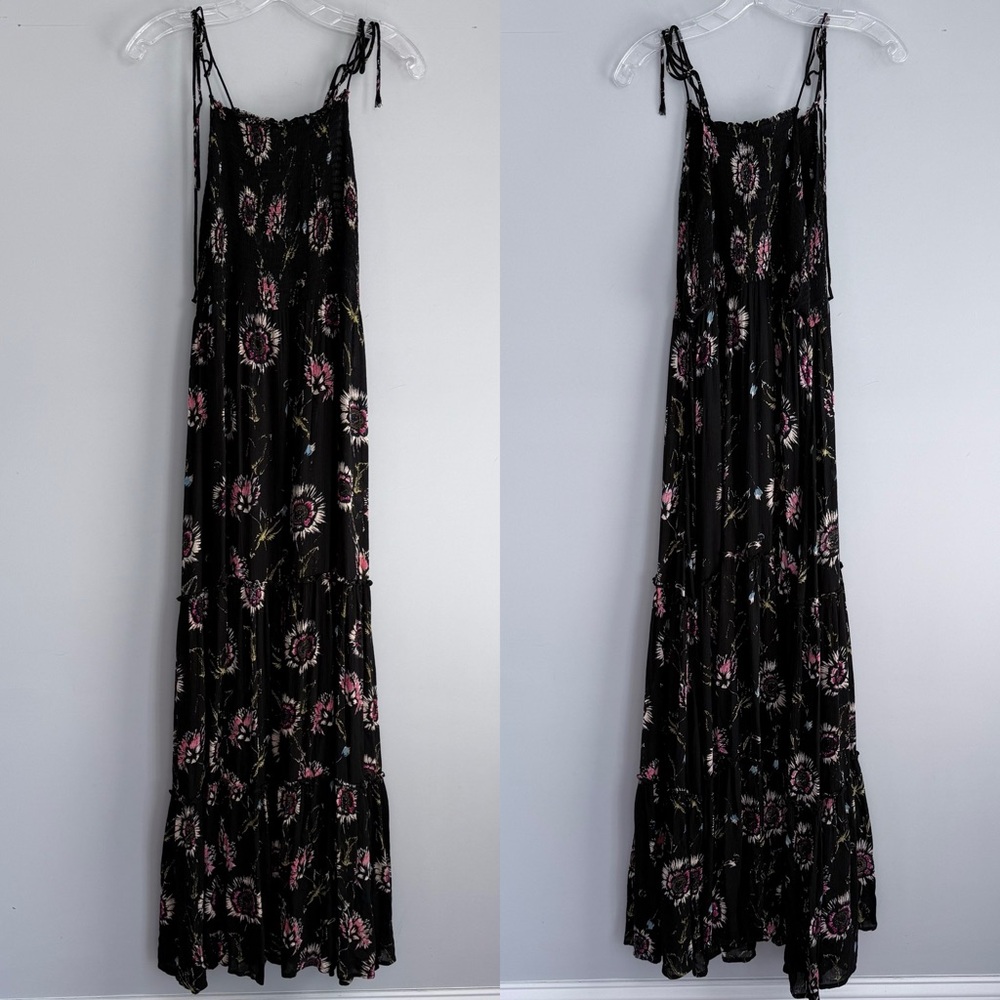 Free People Garden Party Floral Maxi Dress L Boho Smocked Tiered A-Line Romantic - Picture 6 of 16
